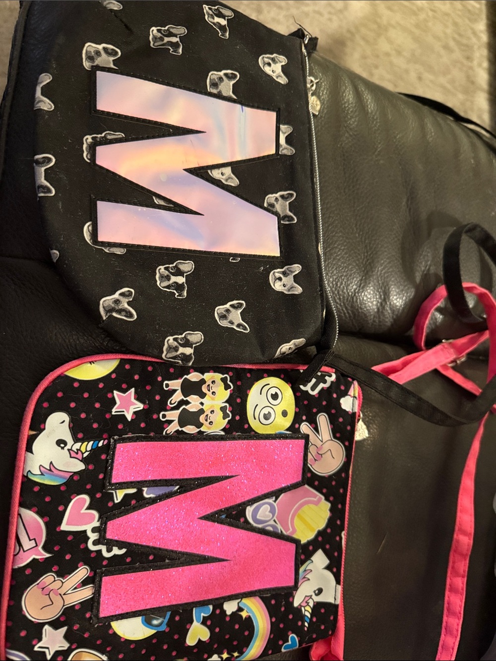 Justice Girls' Black & Pink Crossbody Bags with Large 'M' monogram